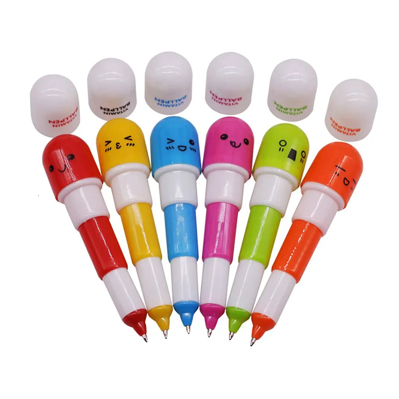 BALLPOINT PENS 60 PCS 6 Färger Cartoon Colorful Creative Present School Supplies Capsule 07mm NIB Söt mönster 230130