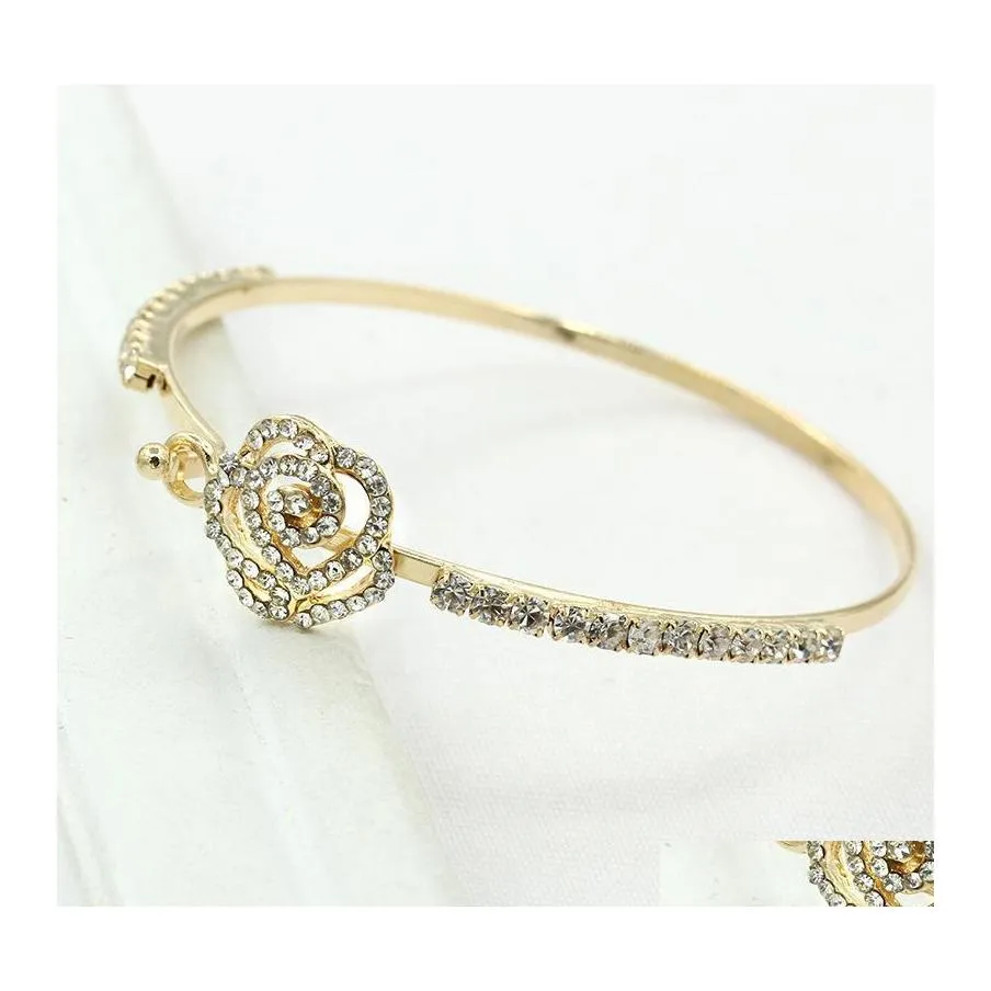 Charmarmband blanker charmiga rosguld Rhinestone Pendant Öppna manschett Bangles DH Drop Leverans smycken DHL2S