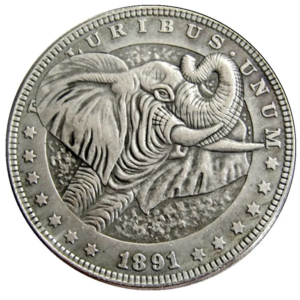 Hobo Conins USA Morgan Dollar Rhinoceros Ручная резная копия Copy Coins Metal Crafts Специальные подарки #0066