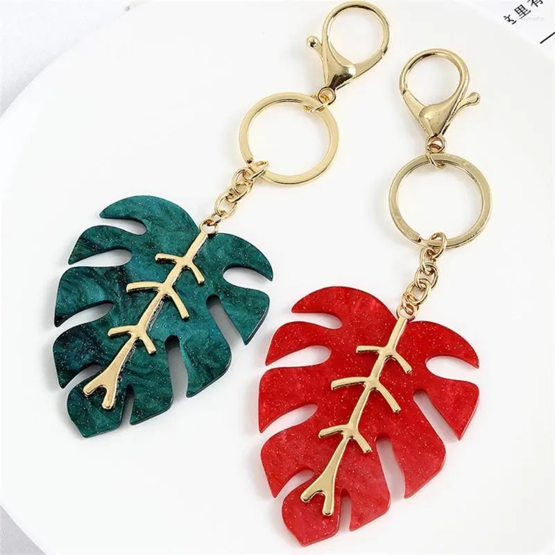 Keychains Christmas Green Leaf Metal Keychain Färsk lövform Key Rings Women Bag Pendant Accessories AirPods Festival presenter