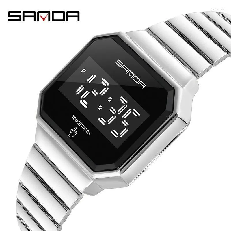 Zegarwatche Mężczyźni Watch Luksusowe wodoodporne zegarki cyfrowe Ekran dotykowy LED Wszystkie stalowe paski sportowe sporty hombre montrewristwatches wris