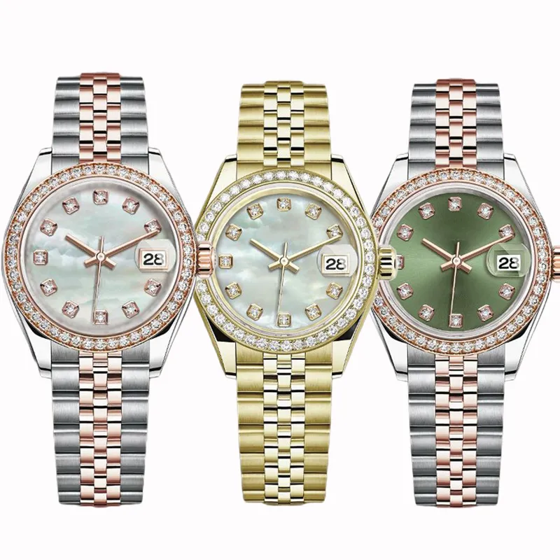 Montre de luxe pour femmes, diamant, automatique, mécanique, coulissant, taille MM, bracelet en acier inoxydable, mouvement étanche