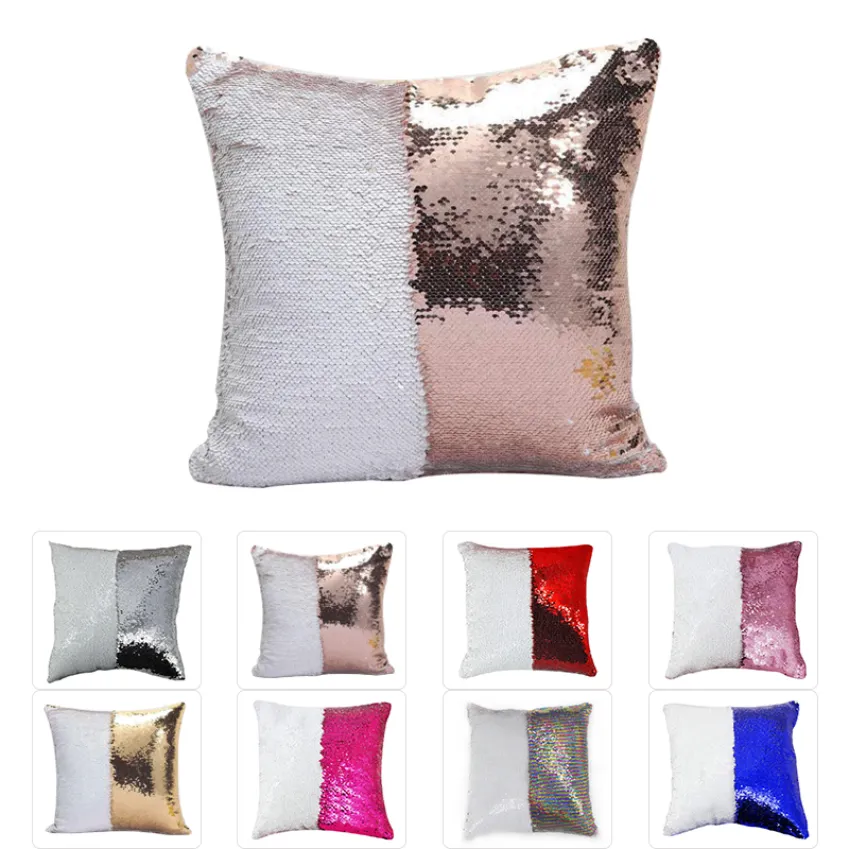 Sequin Pillow Covers 40x40CM Mermaid Light Gold Flip Glitter Reversible Personalized Sublimation Blanks DIY Print pillow Cover ss0130