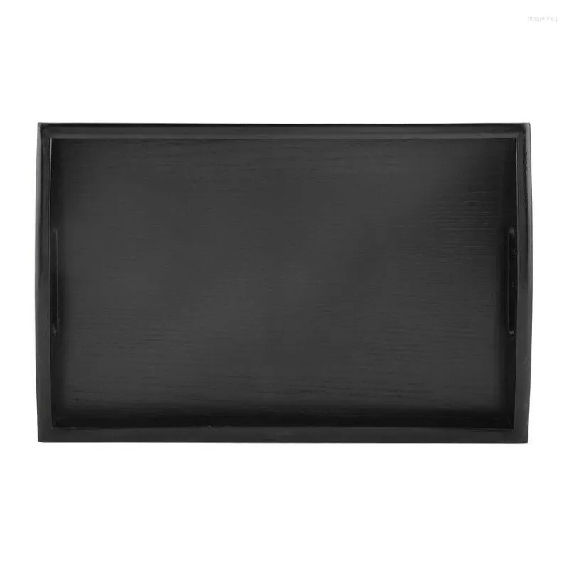 Plates Serving Tray Large Black Wood Rectangle Butler Breakfast Trays With Handles Easy To Grip KIMA88