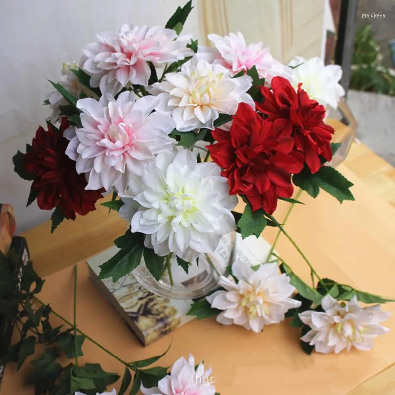 Decorative Flowers 1pc Dahlia Artificial Silk Branch For Wedding Party Home Ornaments Floral Arrangement Fake Material