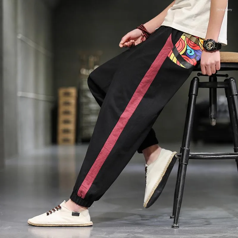 Männer Hosen Chinesischen Stil Leinen Koreanische Version Trend Sommer Dünne Lose Große Leggings Spleißen Baumwolle Casual Capris