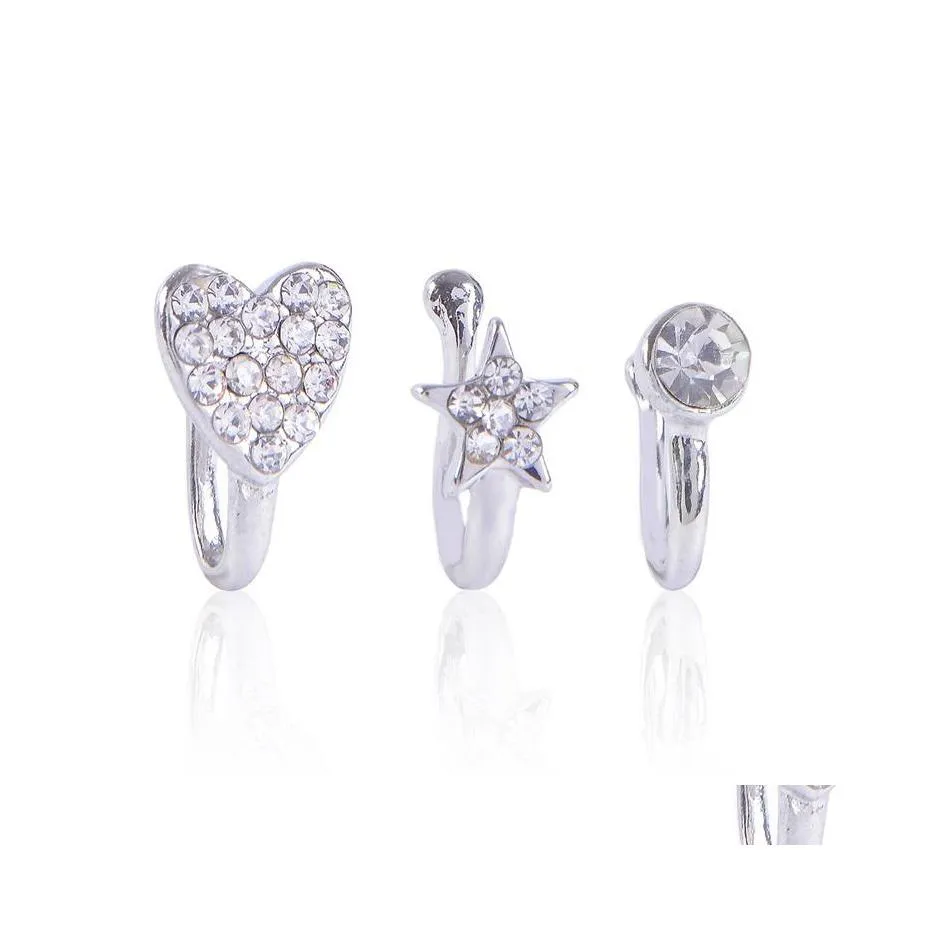 Neusringen Studs clip op ring Piercing sieraden mode lichaam diamantvormige hartvormige niet -poreuze 284 Q2 drop levering dh0sa