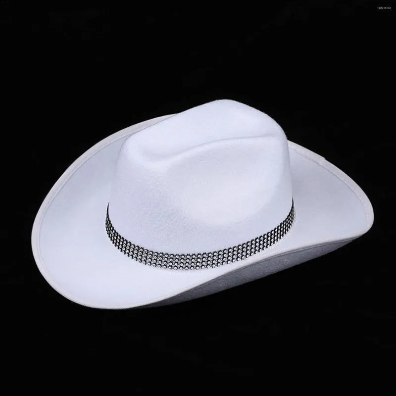 Berets cowboy hoed ster pailletten verjaardagsfeest hoeden cowgirl dames prestaties voor volwassenen zwarte witte diamant cos c1i8