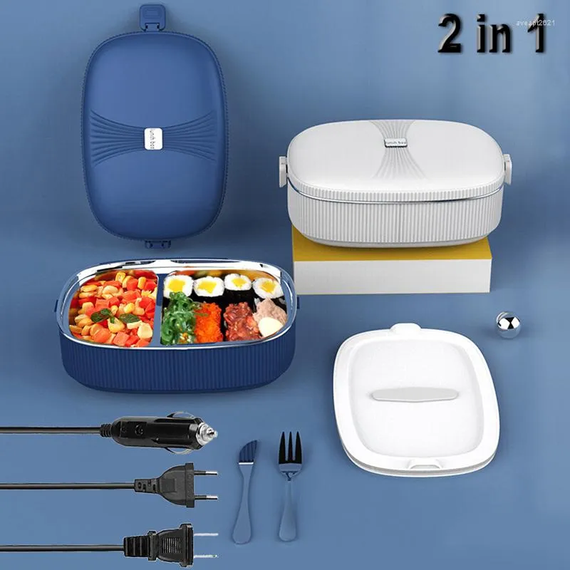 Dinnerware Sets 2 In 1 Electric Lunch Box Stainless Steel 12V 24V 110V 220V 55W Heating Warmer Container Portable Car School Meals