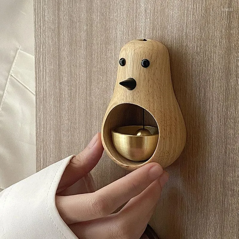 Decorative Figurines Solid Wood Doorbell Wind Bell Magnetic Suction Knock Pendulum Home Decoration Accessories Christmas Gift