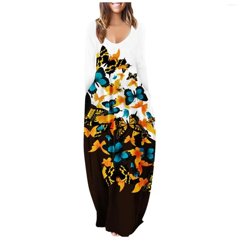 Casual Dresses Women Autumn Print Stitching Flower Long Party Dress 2023 Elegant Sexy Woman Maxi Femme Long-Sleeve