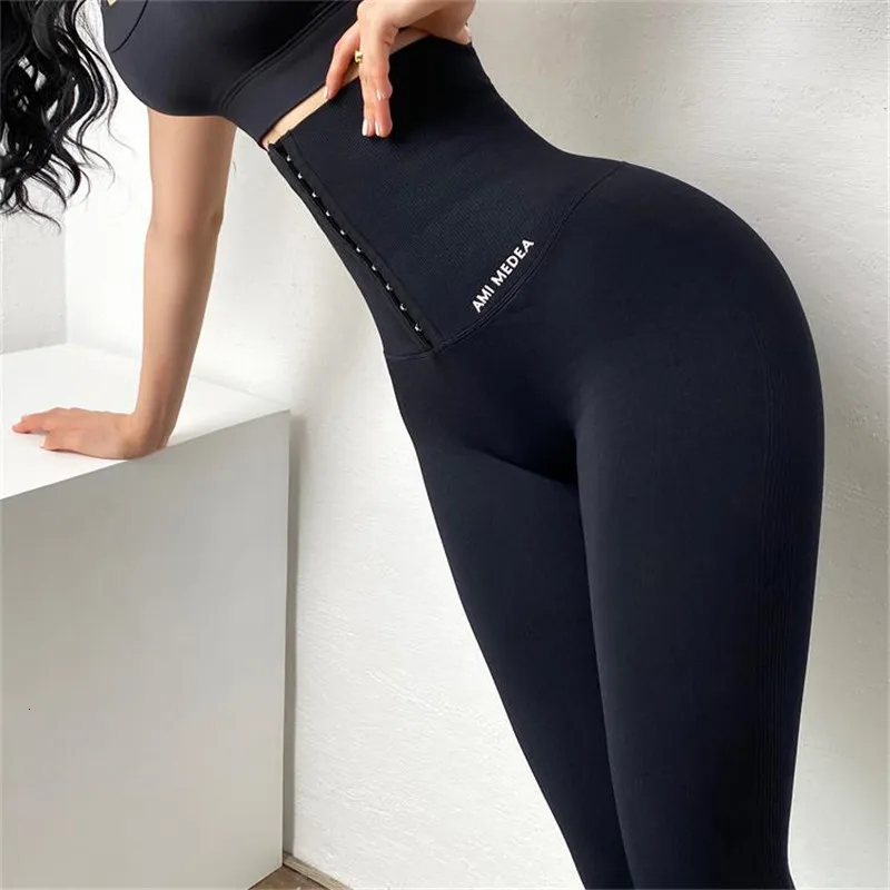 Yoga outfit sömlös hög midja kompressionssportbyxor kvinnor buk justerbar push up stretchy löpande gym fitness leggings 230130