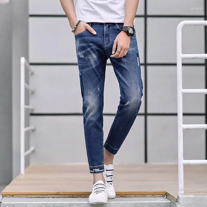 メンズジーンズ2023男子ナインポイント男性韓国語バージョントレンドスリムユースパンツ9ポイントファッション