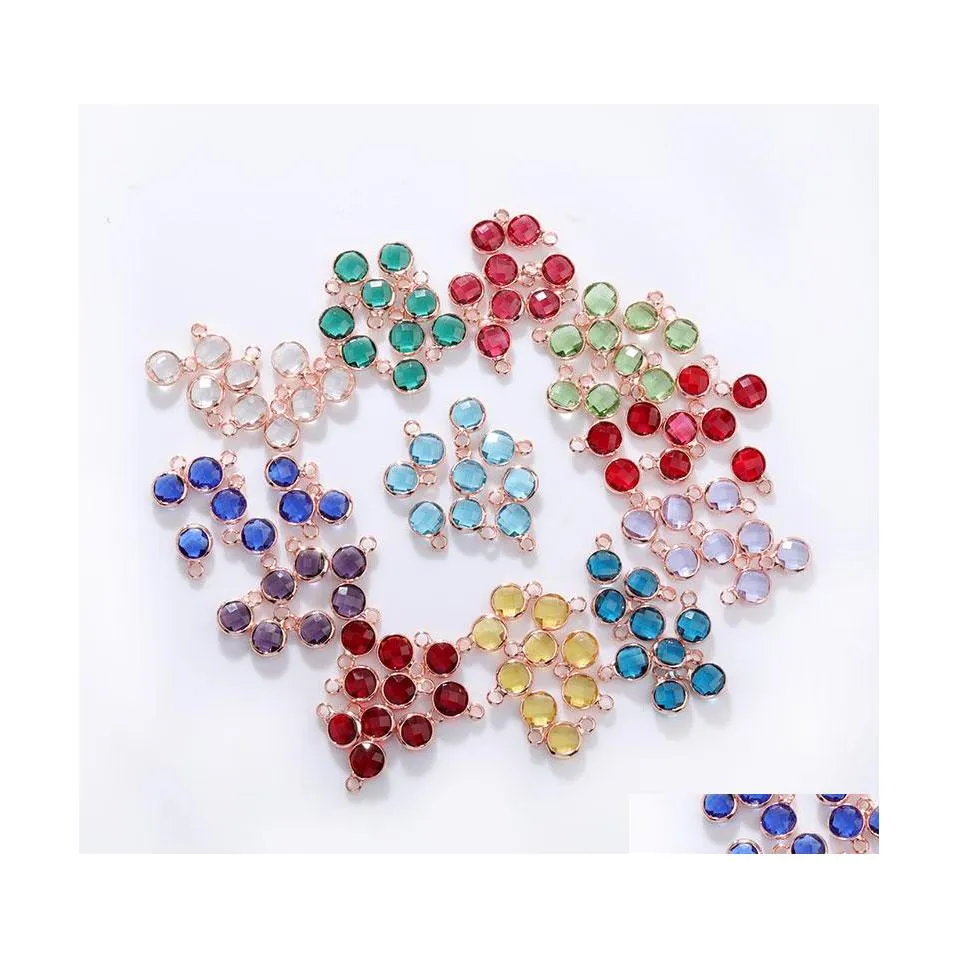 Charms Birthstone Crystal Month Birthday Stones For Handmade Diy Jewelry Making 6Mm Gold Plated Charm Wholesale Drop Delivery Findin Dhhb1