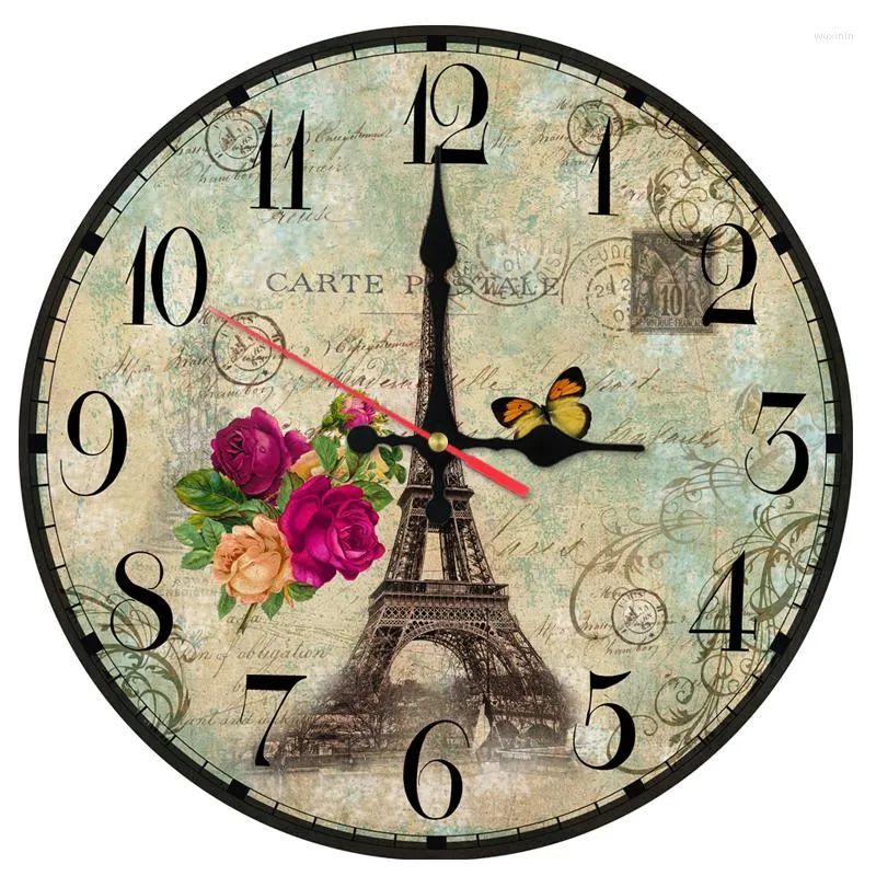 Horloges murales moderne en bois décoration de la maison Art autocollants Quartz aiguille montre horloge simple face Antique Style circulaire