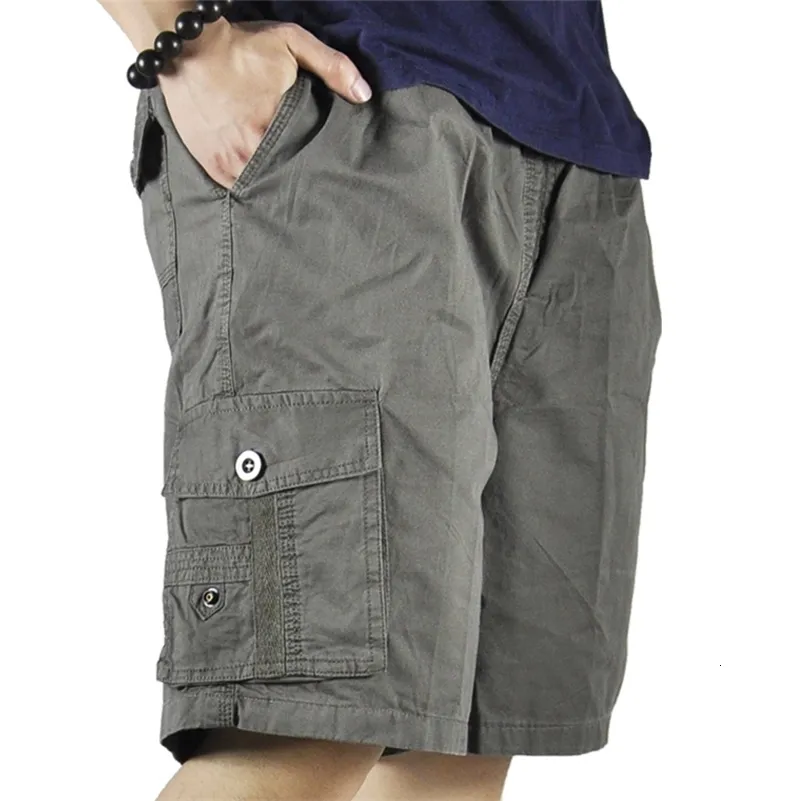 Men's Shorts Summer 100 Cotton Pants Casual Cargo Men Camouflage Baggy Elastic Waist Plaid Plus Size Male Big 230130