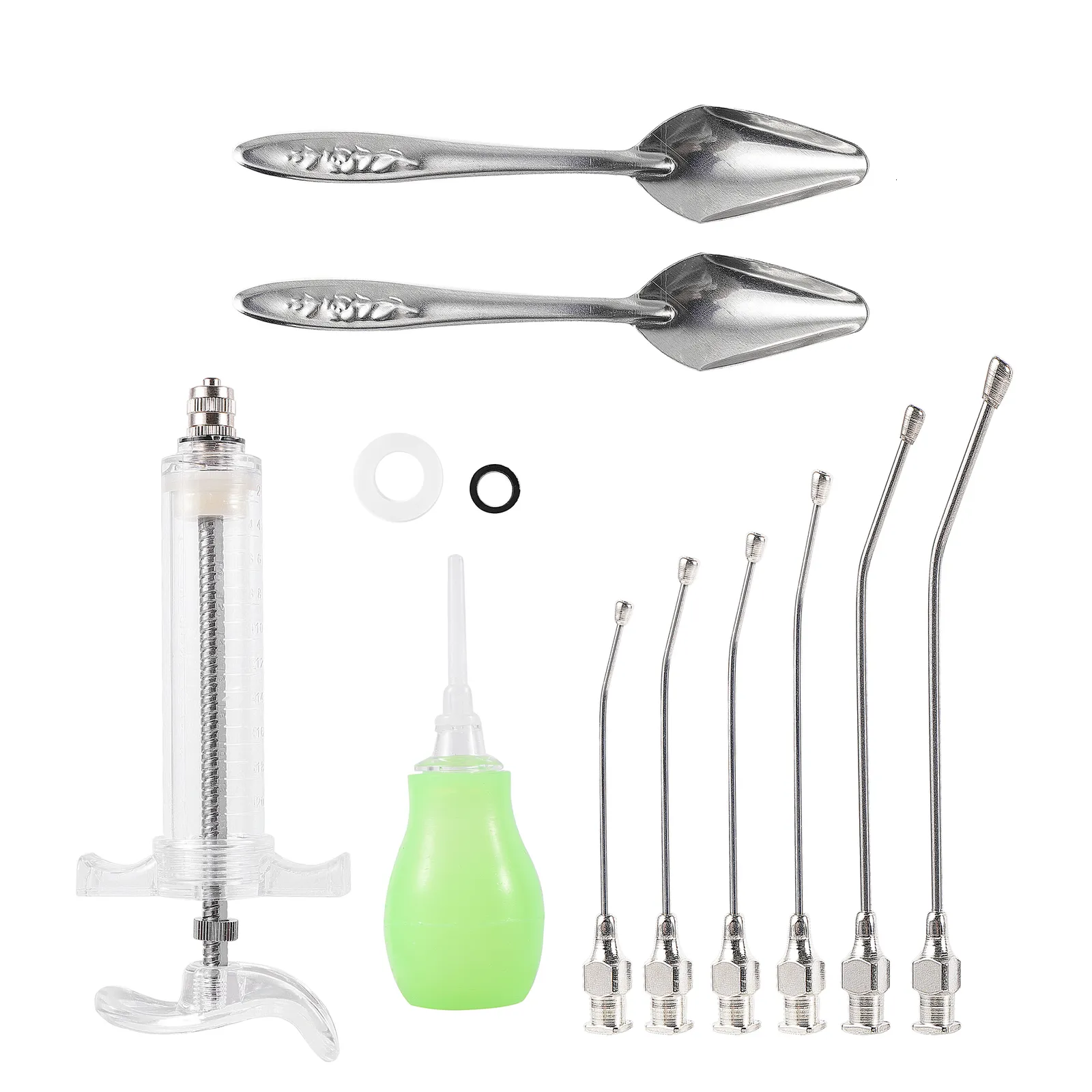 OUTROS COMPRIMENTOS DE BAVER 10ML20ML50ML Kit de seringa manual de alimentação com 6 PCs Tubos curvos Parrot Spoon de metal incipiente rehidrator 230130