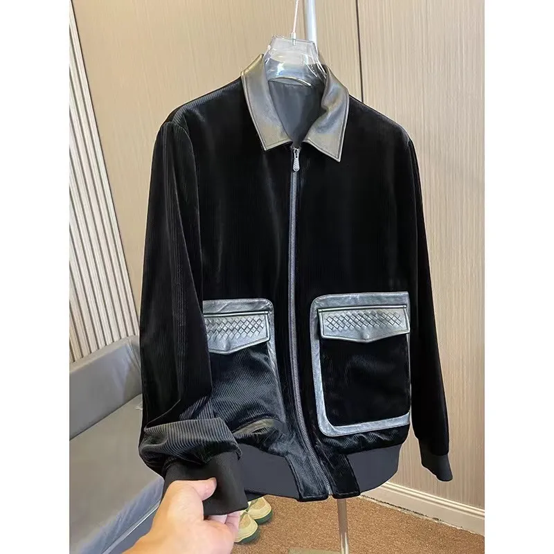 جاكيتات الرجال 23SS دراجة نارية الذكور العلامة التجارية الشهيرة Windbreaker Stand Collar Winter Leather Pocket Weave Weave Design Corp