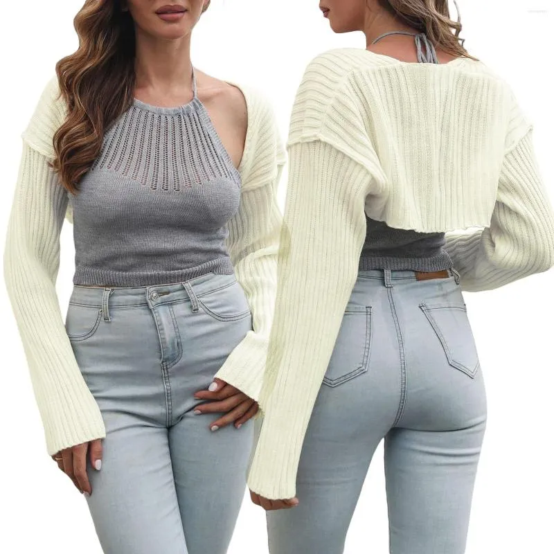 Women's Knits Women's Fashion Trend Open Front Bolero Shrug Long Sleeve Solid Color Ribbed Knit Cropped Cardigan