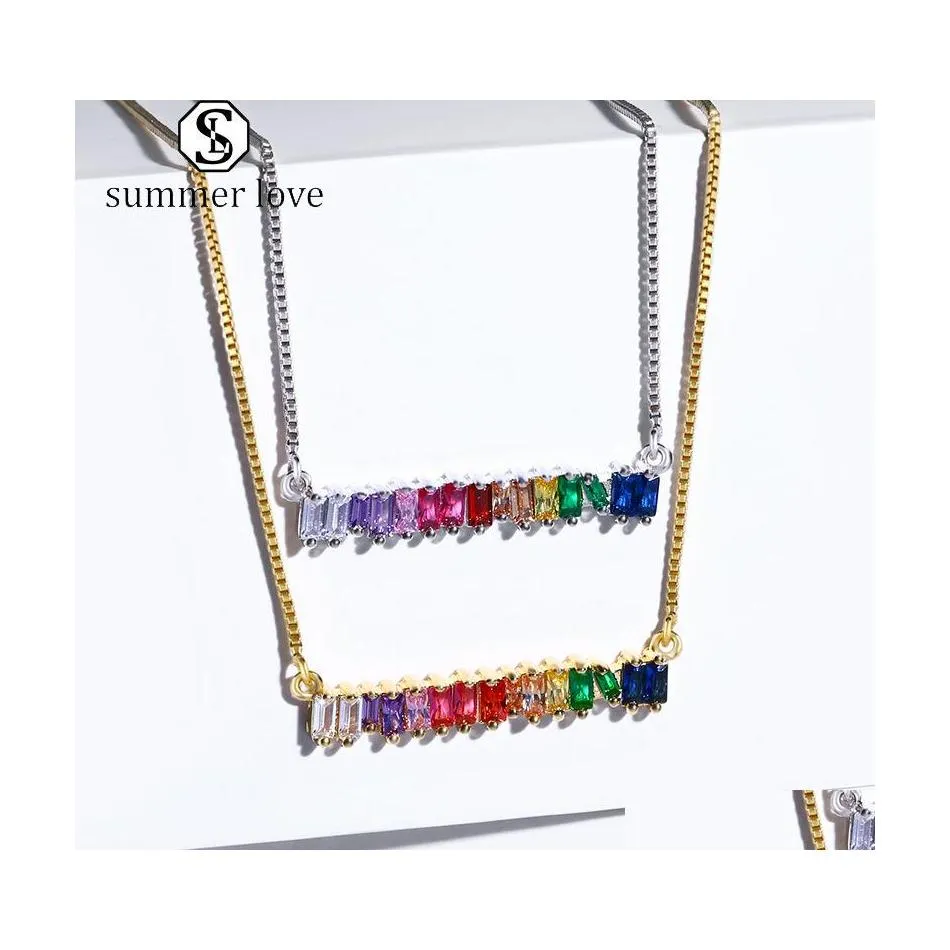 Pendanthalsband h￶gkvalitativ CZ Rainbow Necklace Armband f￶r kvinna Colorf Crystal Fashion Gold Sie Long Chain Charm Wedding Drop Dhnpq