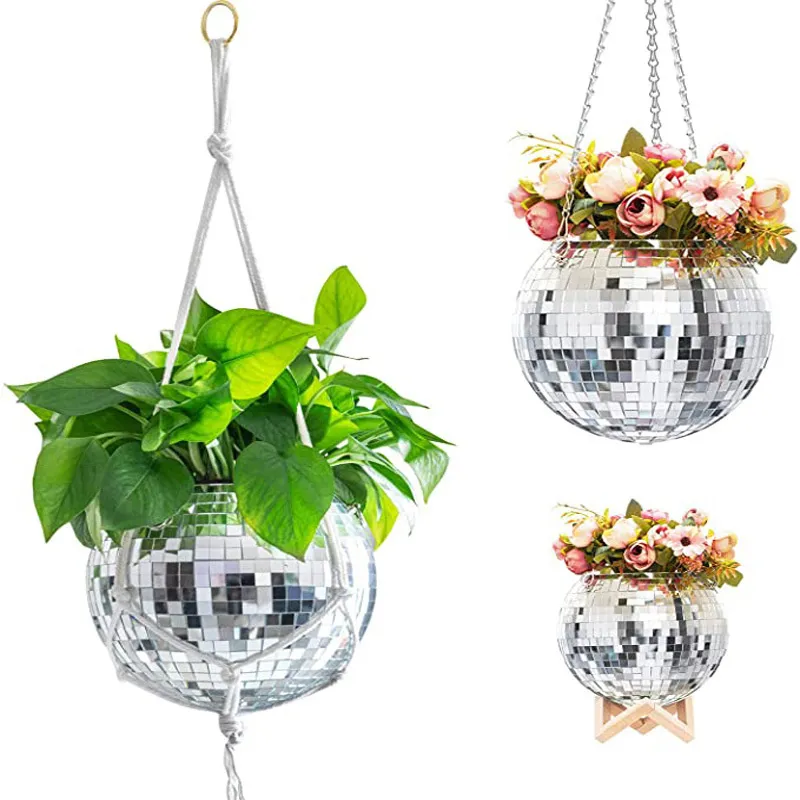 Indoor/Outdoor Decoration Plastic Disco Ball Glass Hanging Planter