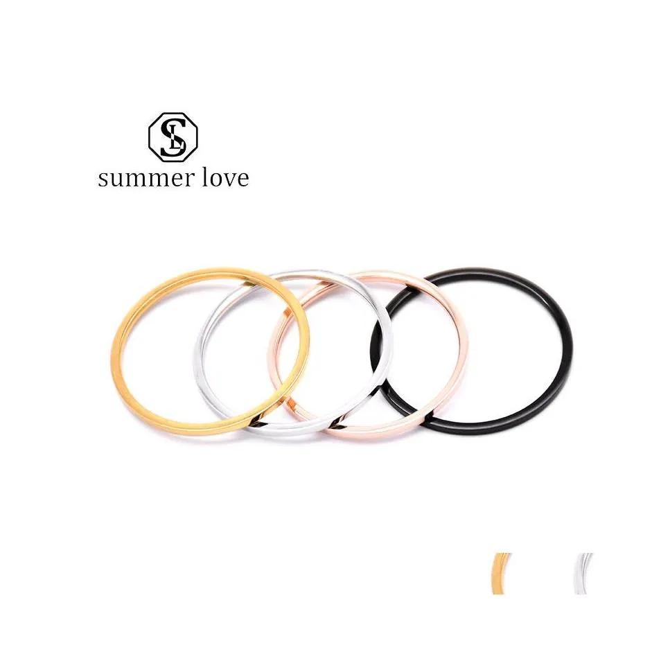 Band Rings Arrival 1Mm Stainless Steel Glossy Ring 4 Colors Fine Ordinary Midi Slim Stacking Couple Lucky Engagement Wedding Jewelry Dhwuq