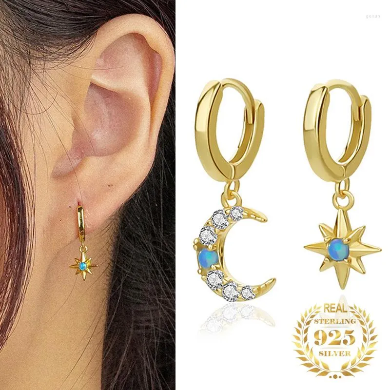 Hoop Earrings Vintage Zircon Dangle Women's Huggies Gold Plated Jewelry Sterling Silver 925 Moon Star Drop Women 2023