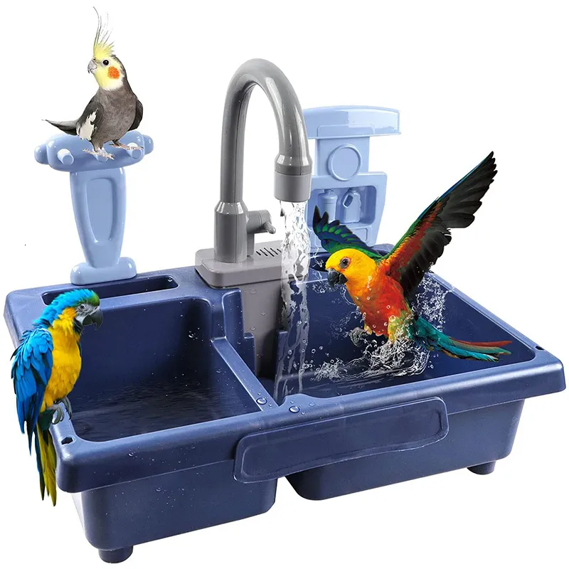 Autres fournitures d'oiseau Pet Partrots Toy Electric Lave-lave-vaisselle Baignoire de perroquet avec robinet Baignage Boîte à nourriture Dispensateur de nourriture Alimentation Toys 230130