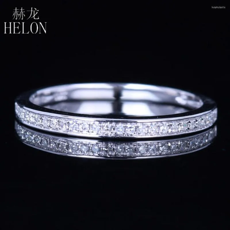 Cluster Rings Helon Solid 14k White Gold Pave Natural Diamonds Engagemang Anniversary Ring utsökta fina smycken Half Eternity Band