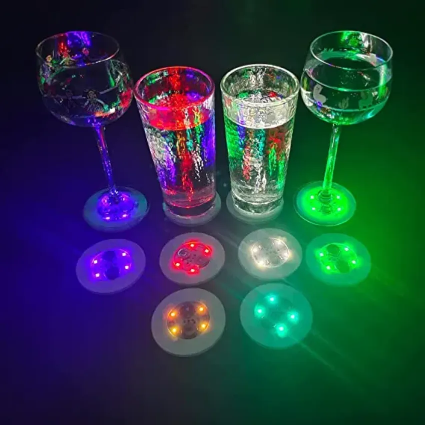 LED Lumious Bottle Stickers Coasters Lights Battery Powered Party Drink Cup Mat Decels Festival Nightclub Bar Party Vase Lights tt0130