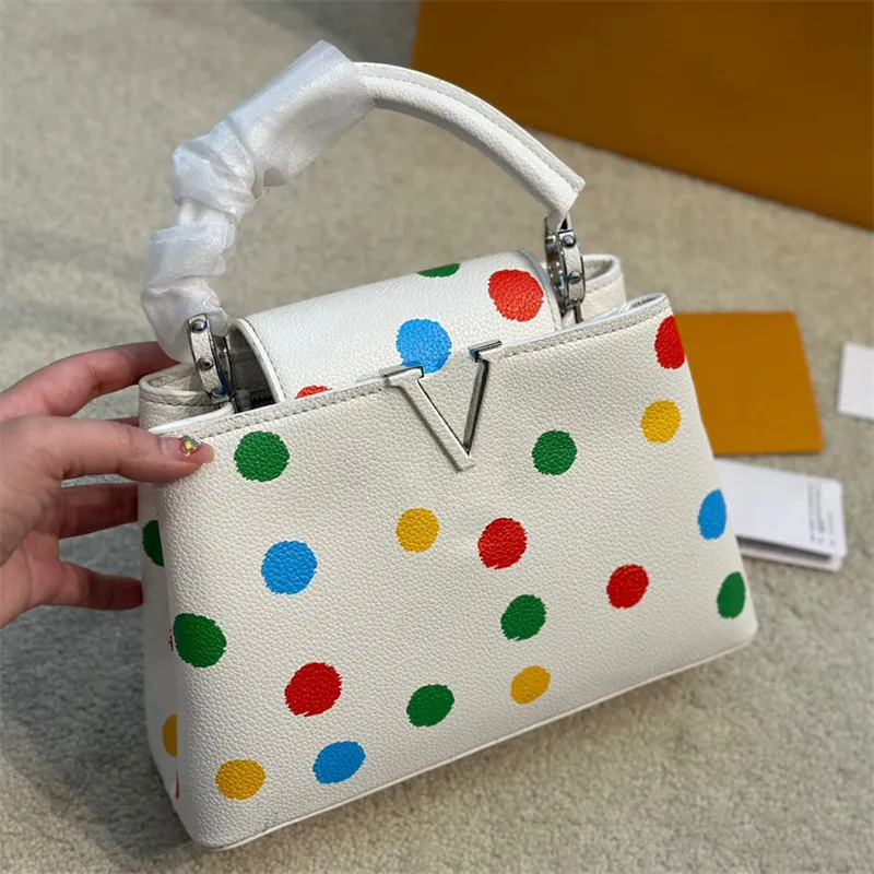 High Quality Totes Women Fashion Luxury Designer Casual Brand Shoulder Bags Genuine Leather Classic Silver Letters Dots Handbags