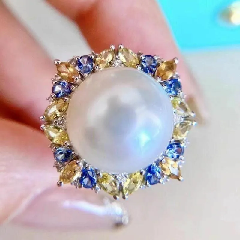 Anelli a cluster classici anelli di perle bianchi rotondi da 11-12 mm a sud 925s