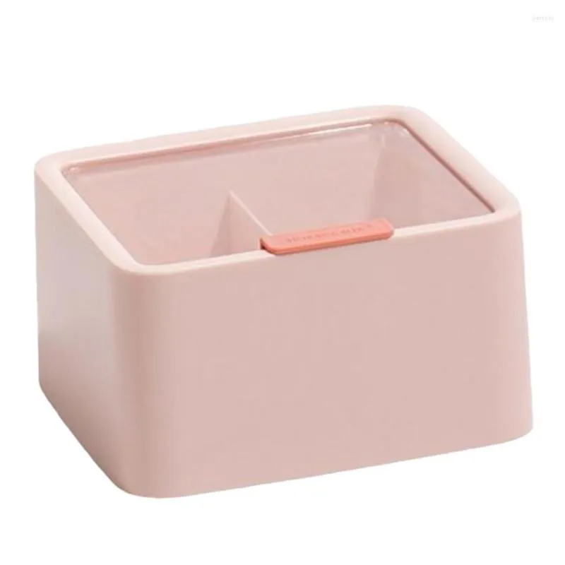 Boîtes de rangement en plastique à Double compartiments, boîte de rangement pour papeterie de bureau, organisateur de cosmétiques, articles divers, support pour tampons en coton, salle de bain rose