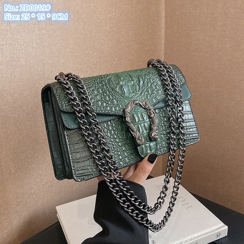 Factory wholesale ladies shoulder bags 6 elegant solid color embossed leather handbag classic crocodile pattern women's chain bag flip retro handbags