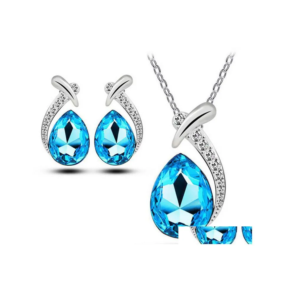 Boucles d'oreilles Collier Bijoux de demoiselle d'honneur Boucles d'oreilles de mariage mignon Bijoux en cristal Sier Colliers Pendentifs Ensembles de fête Drop Delivery Dhxf1