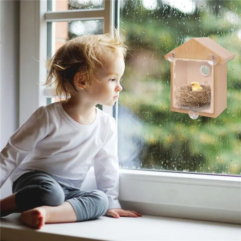 Other Bird Supplies Wood Outdoor Garden Feeding House Window Suction Cups house Dispenser Food Container Feeder 230130