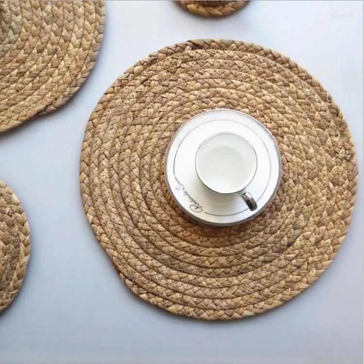 Table Mats 11/18/30CM Round Natural Straw Hand Made Home Kitchen Dining Insulation Placemat Plate Mat