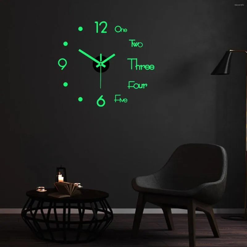 ウォールクロック3D明るい時計ステッカーDIY装飾バスルームアクリルミニマリストフレームレス装飾バッテリー40cm操作