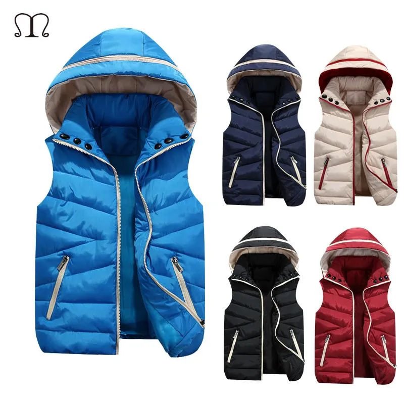 Men's Vests Winter Vest Jacket Men Hooded Sleeveless Cotton Waistcoat Man Fad Fashion Warm Quilted Zipper Padded Casual Mens Coat