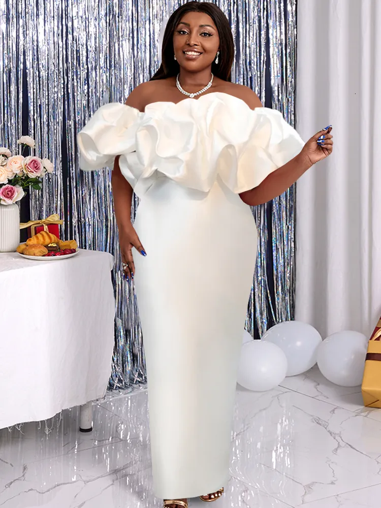 Plus la taille Robes Taille Tube Top Party Blanc Hors Épaule Sans Manches Robes Plissées Soirée De Mariage Tenues Automne Robes D'anniversaire 230130