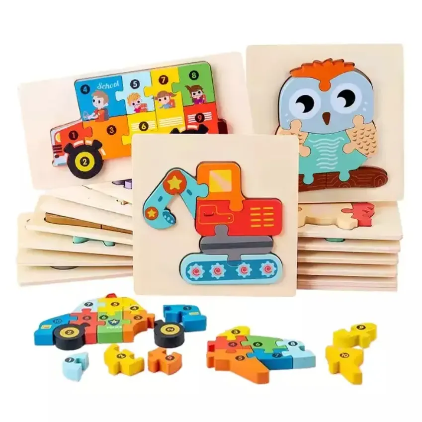 18 Style Baby 3D Buzzles Jigsaw Wooden Toys for Children Cartoon Animal Traffic Bashles Intelligence Kids Toy Educational Training TT0130