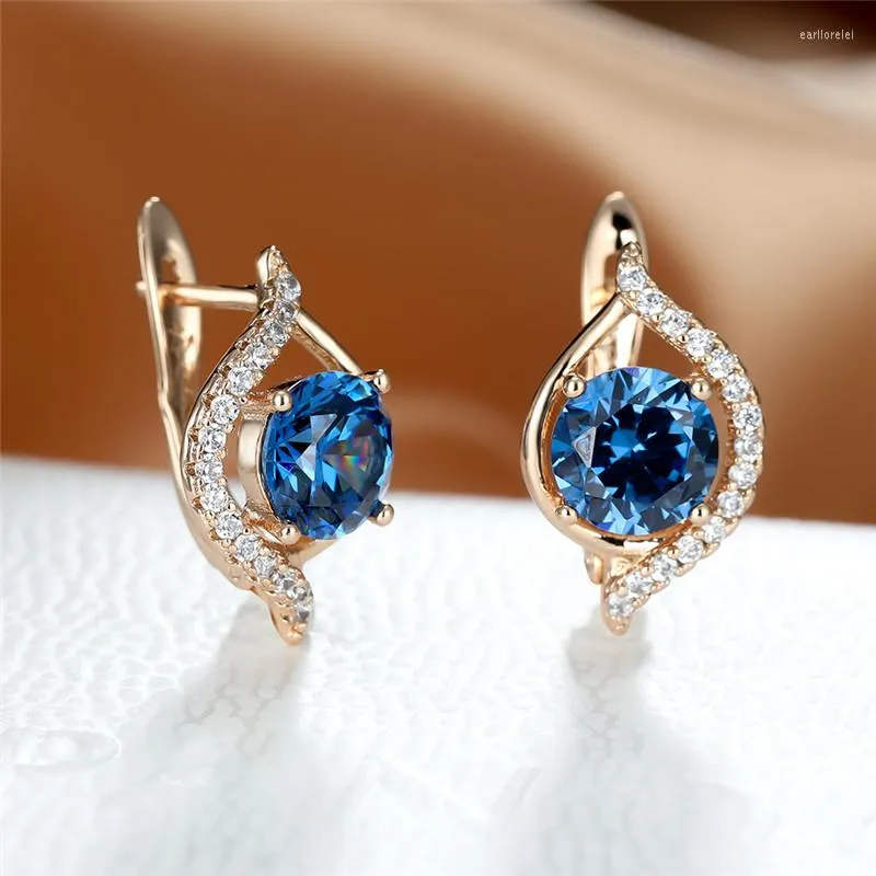 Hoop Earrings Blue Crystal Round Stone Simple Fashion Geometric Small Zircon Boho Gold Color Wedding For Women