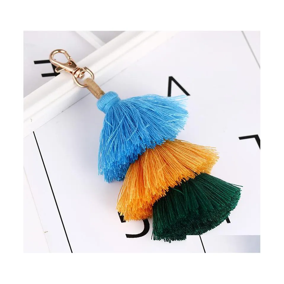 Party Favor Mode Colorf Boho Tassel Porte-clés Sac de voiture Clé Creative Pendentif Mignon Porte-clés Homard Fermoir Accessoires Bijoux Cadeau W Dhl7D