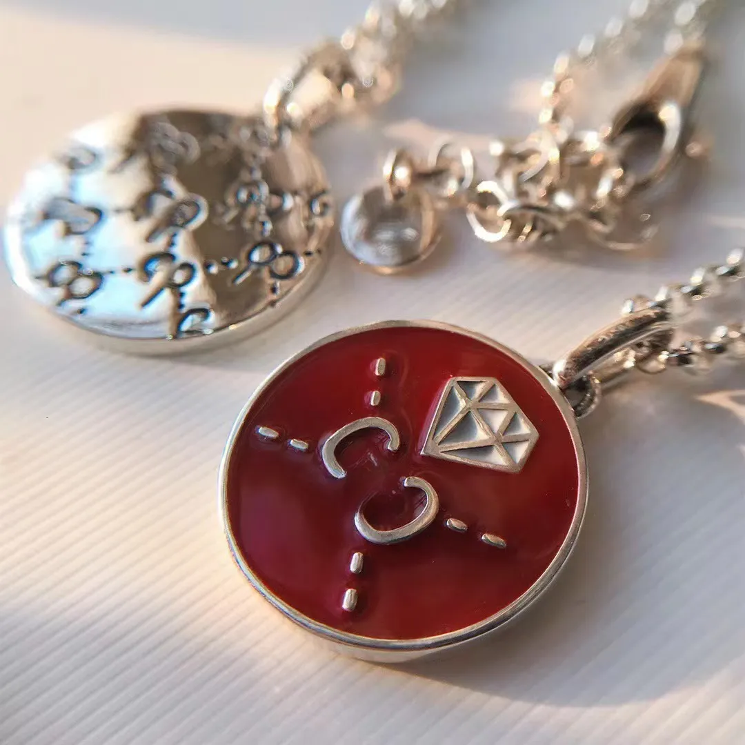 Luxury jewelry 925 silver designer necklace lovely round red enamel pendant necklaces charm men women double G letters Gifts for boys girls Valentine's Day never fade