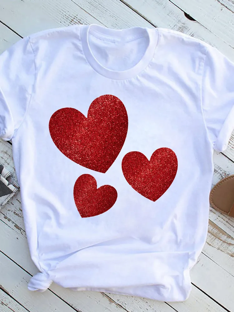 Maglietta da donna Donna Fashion Tshirt Sweet Love Hearts San Valentino Stampa Harajuku Casual Graphic s Stampa a maniche corte Tee 230130