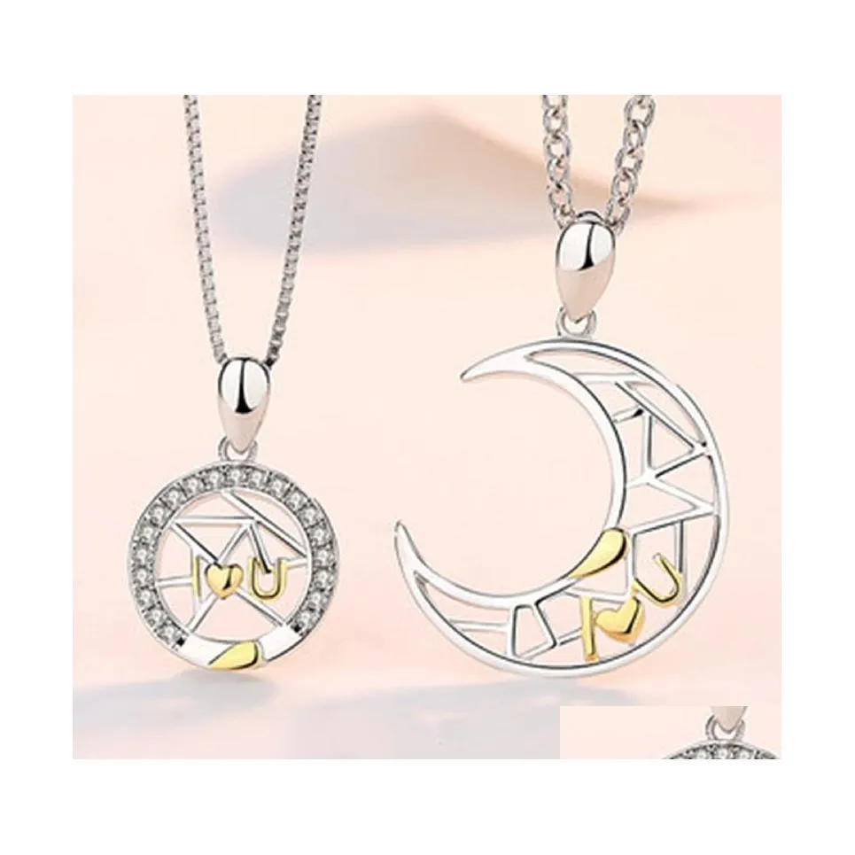 Pendant Necklaces Romantic Valentines Day And Night Stars Love Flowing Star Moon Couple Necklace Ancient Token Heart Drop Delivery J Dhpym