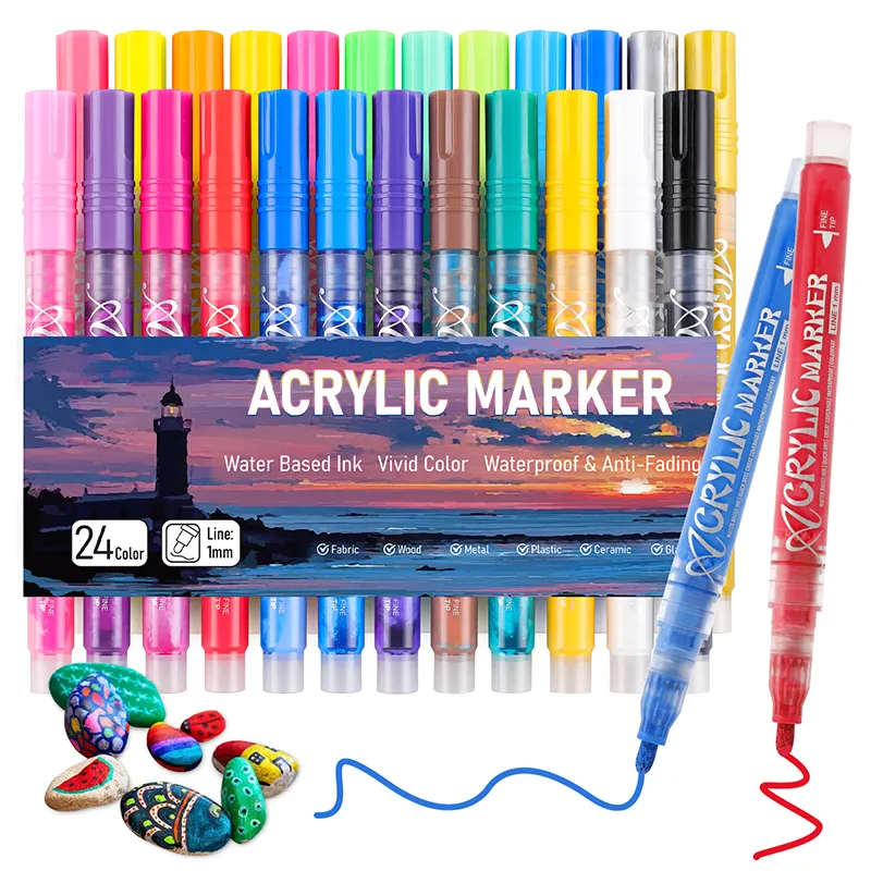 12 Penne Acriliche Impermeabili Per Dipingere Pietre - Pennarelli Per Decorazione, Art & Craft