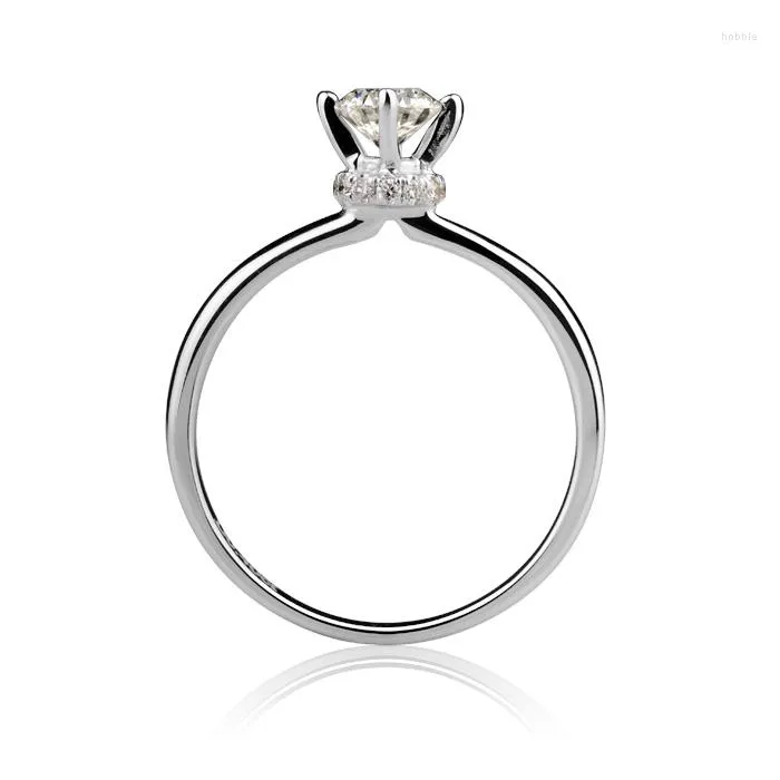Cluster ringen 14K AU585 Wit Gold Ring Vrouwen Wedding Verjaardag verlovingsfeest Crown 4 Claw Round Moissanite Diamond Elegant Trendy