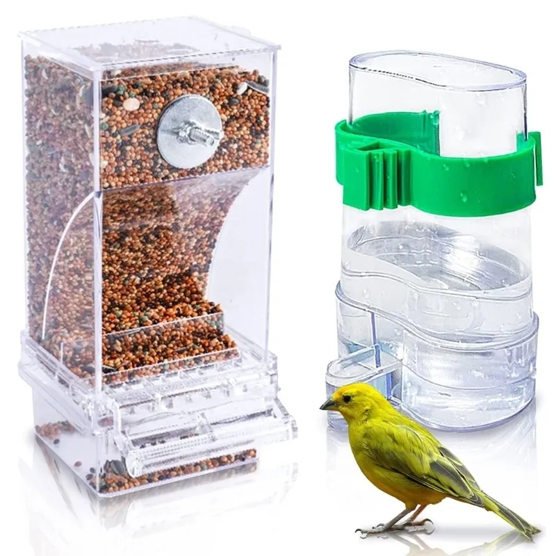 Andra fågelförsörjningar 2 PCSSet Parrot Clear Plastic Automatic Feeder and Drinker Pet Cage Accessories Hanging Food Storage Container Water Bowls 230130