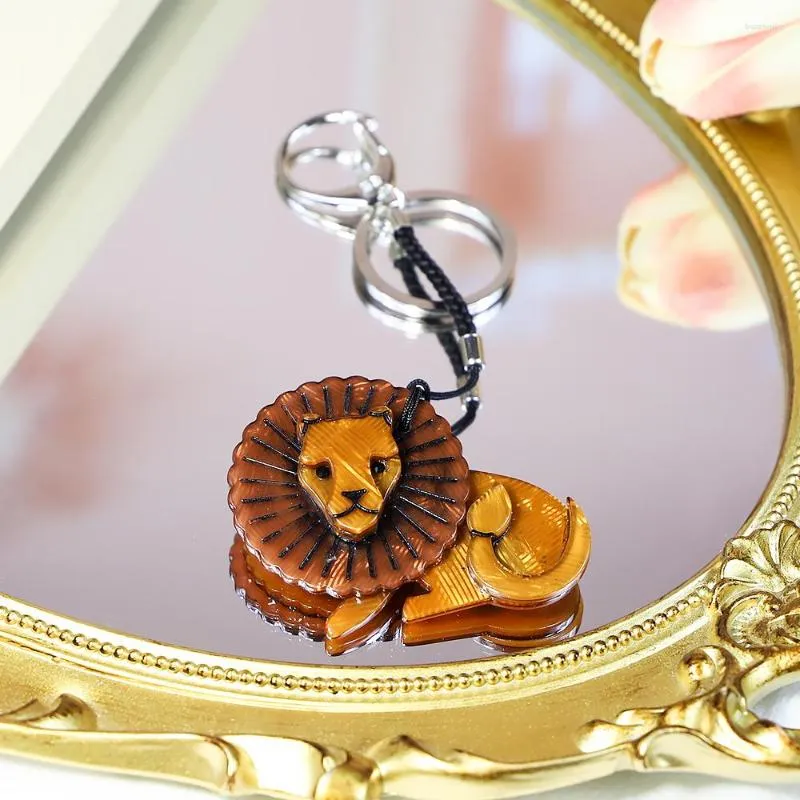 Keychains Fashion Handmade Arcylic Keychain Animal Lion Stainless Steel Key Ring Chain For Women Girl Gifts Jewelry Accessories